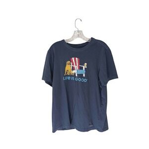 Life is Good Crusher T-Shirt‎ Men's Patriotic American Flag Short Sleeve Medium